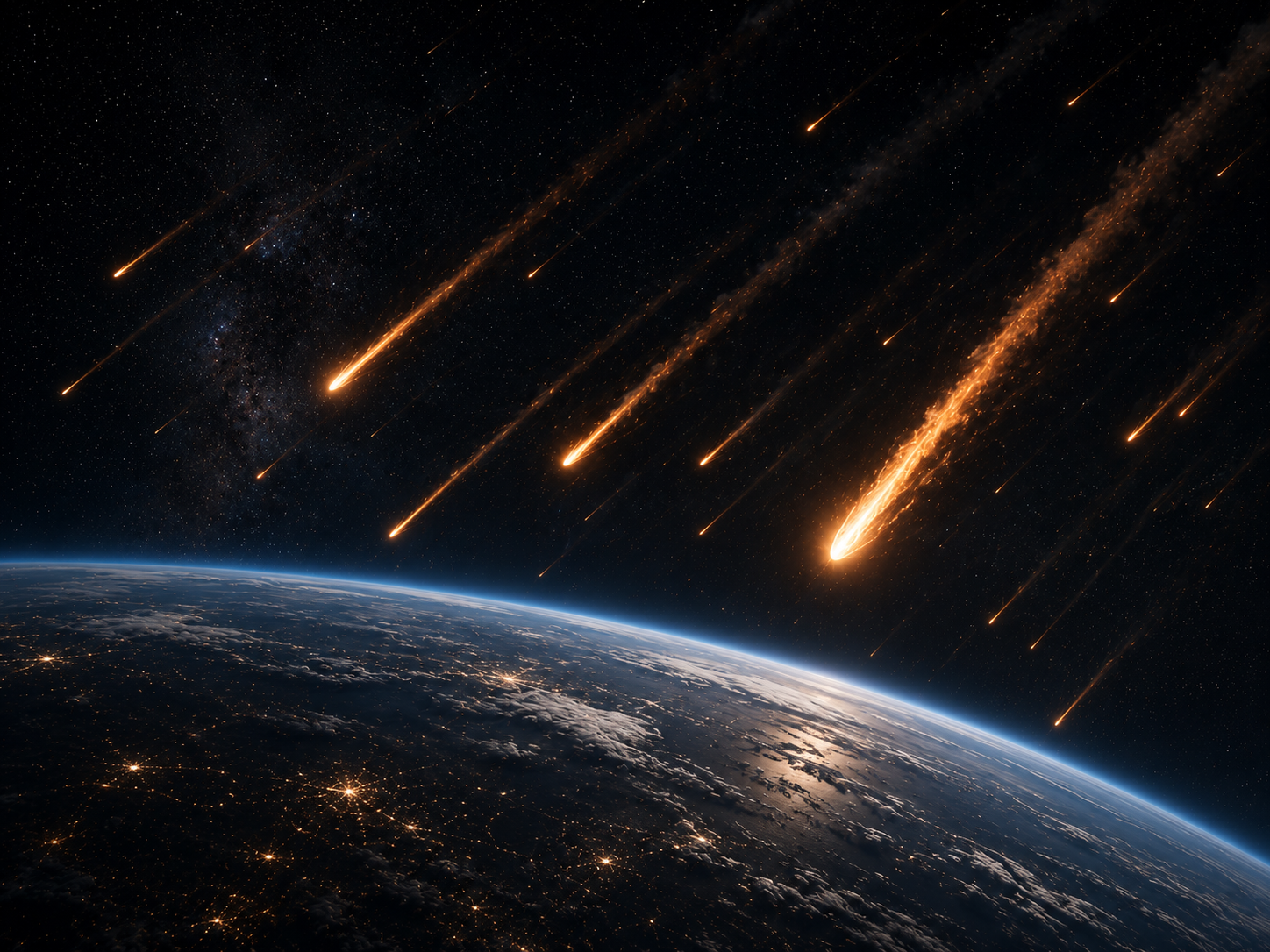 Earth with meteors as the Ares Station simulation visual